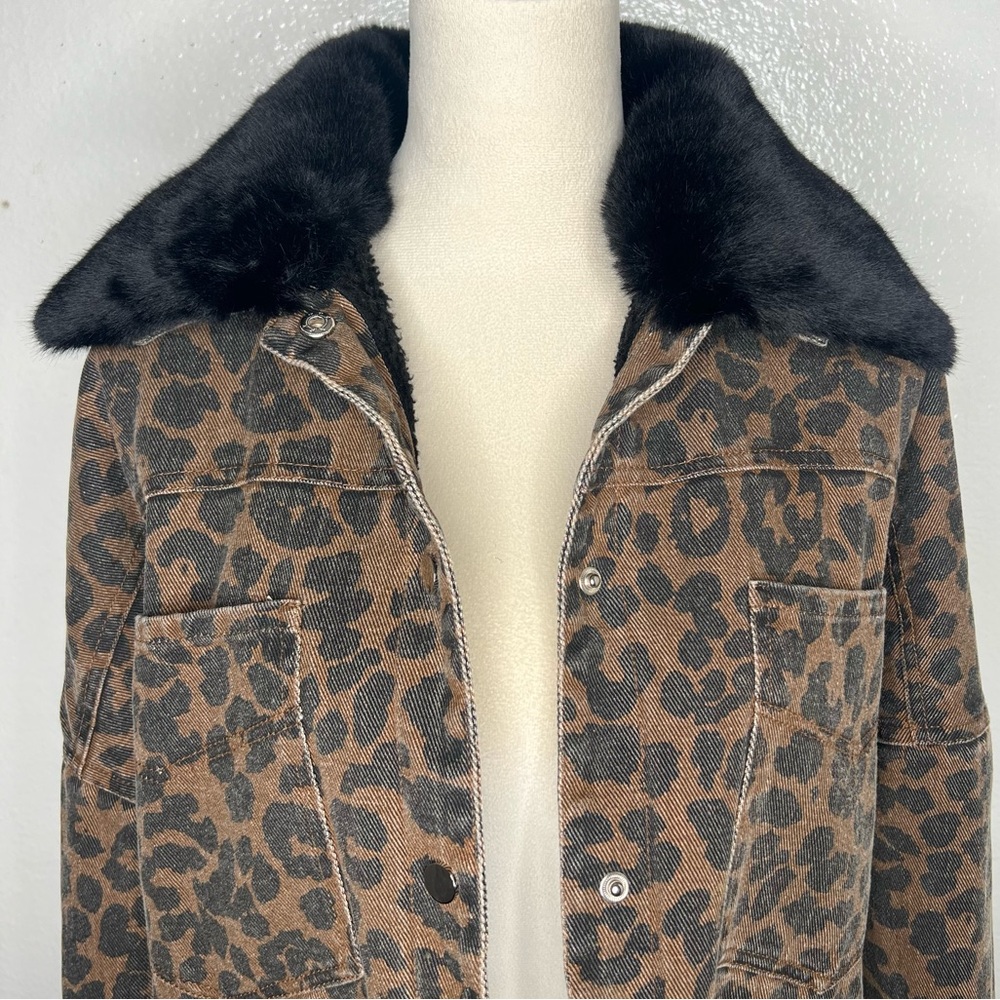 superdown Brown Leopard Print Jean Jacket with Bl… - image 5